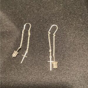 Elegant Silver Cross Dangle Earrings